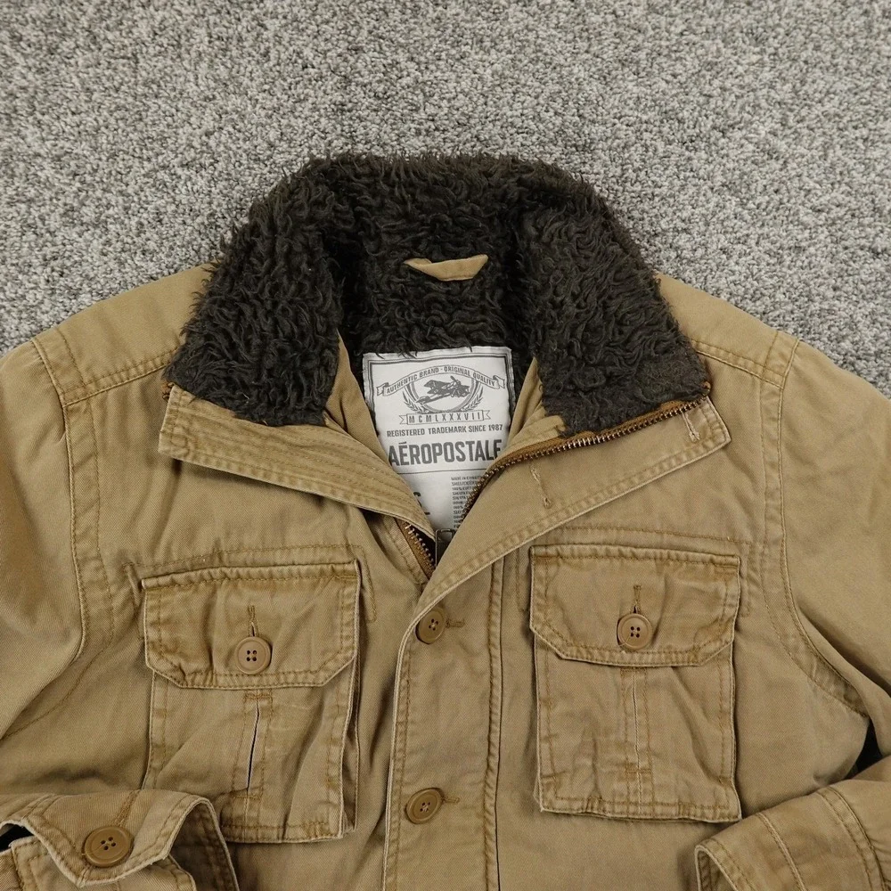 VTG Aeropostale Jacket Mens S Brown‎ Sherpa Faux Fur Lined Adirondack Coat Y2K